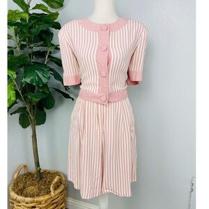 Vintage B.G.B. LTD. Light Pastel Pink Striped Polka Dot Two Piece top Shorts Set